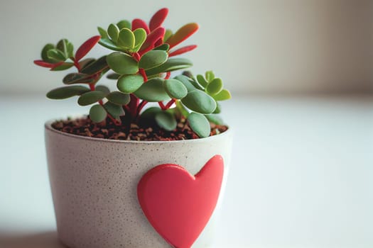 Close up shot of a potted plant for Valentine's Day background with copy space. Gift ideas. Design for Valentine's Day festive banner.