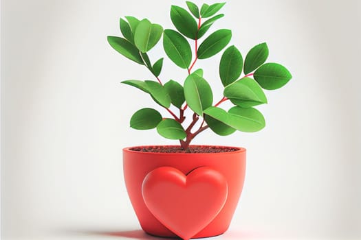 Close up shot of a potted plant for Valentine's Day background with copy space. Gift ideas. Design for Valentine's Day festive banner.