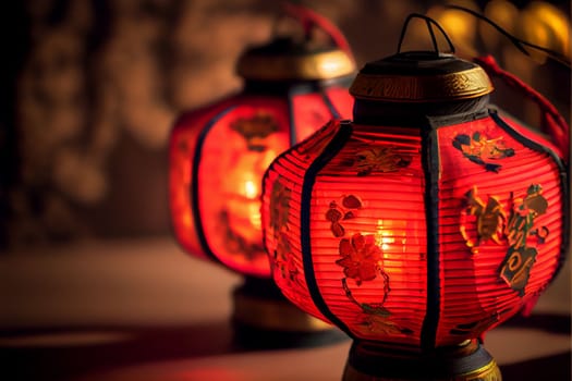 Red Lantern Chinese New Year Festival in red theme background. 3D illustration