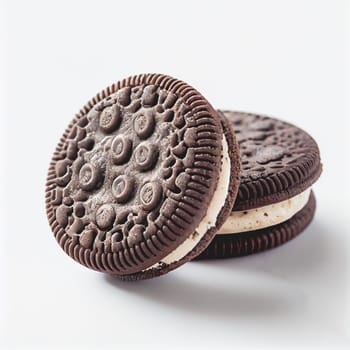 Close up shot of Biscuits chocolate cookies isolated on white background. American dishes collection of recipes popular in USA. These comfort foods are popular at picnics, barbecues, and sporting events.