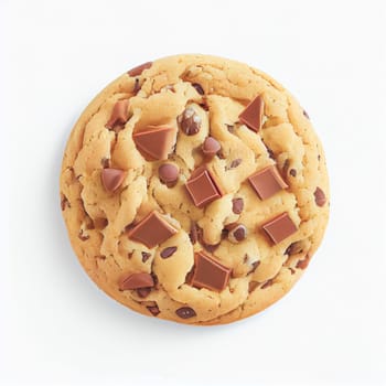 Close up shot of top view Chocolate Chip Cookie isolated on white background. American dishes collection of recipes popular in USA. These comfort foods are popular at picnics, barbecues, and sporting events.