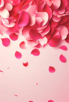 Valentine frame made of rose flowers, confetti on white background, Flat lay, top view with copy space. Beautiful Valentine's Day flower background. 3D illustration