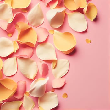 Valentine frame made of rose flowers, confetti on white background, Flat lay, top view with copy space. Beautiful Valentine's Day flower background. 3D illustration