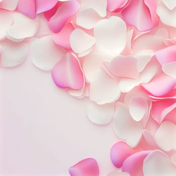 Valentine frame made of rose flowers, confetti on white background, Flat lay, top view with copy space. Beautiful Valentine's Day flower background. 3D illustration
