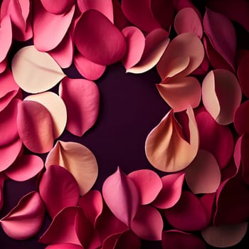 Valentine frame made of rose flowers, confetti on white background, Flat lay, top view with copy space. Beautiful Valentine's Day flower background. 3D illustration