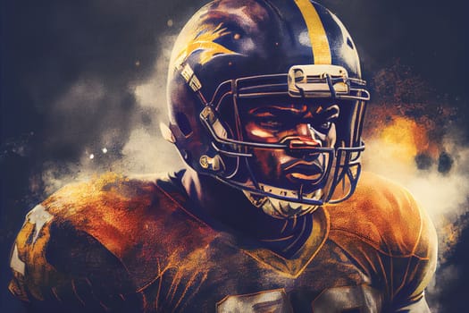 3D render of American football player, athlete sportsman on abstract background. Sport and motivation wallpaper. Sports banner horizontal.