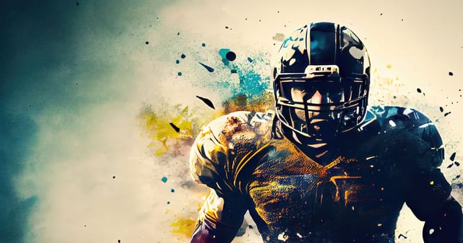 3D render of American football player, athlete sportsman on abstract background. Sport and motivation wallpaper. Sports banner horizontal.
