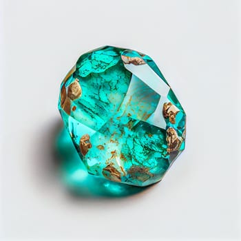 Turquoise gemstone isolated on white background for jewelry shop. Beauty close up shot.