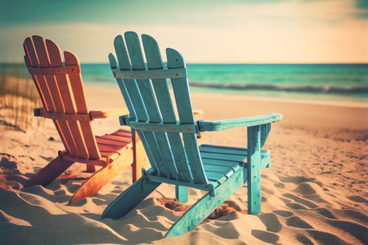 Beach loungers near the sea. Summer vacation concept, Summer holiday vacation tourism banner.