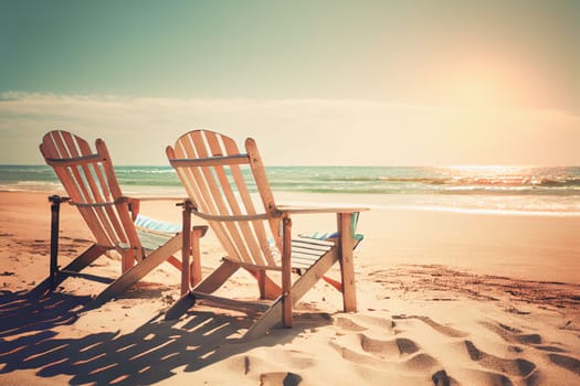 Beach loungers near the sea. Summer vacation concept, Summer holiday vacation tourism banner.
