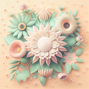 Cute kawaii pastel passiflora flowers with 3D detailing on a pastel background for a peaceful vibe. Soft pastel colors bring a soothing, gentle aesthetic.