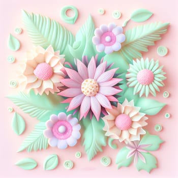 Cute kawaii pastel passiflora flowers with 3D detailing on a pastel background for a peaceful vibe. Soft pastel colors bring a soothing, gentle aesthetic.