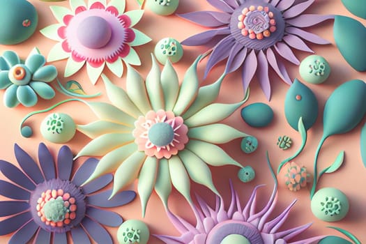 Cute kawaii pastel passiflora flowers with 3D detailing on a pastel background for a peaceful vibe. Soft pastel colors bring a soothing, gentle aesthetic.