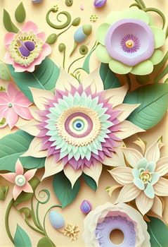 Cute kawaii pastel passiflora flowers with 3D detailing on a pastel background for a peaceful vibe. Soft pastel colors bring a soothing, gentle aesthetic.