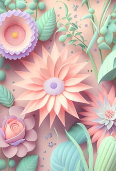 Cute kawaii pastel passiflora flowers with 3D detailing on a pastel background for a peaceful vibe. Soft pastel colors bring a soothing, gentle aesthetic.