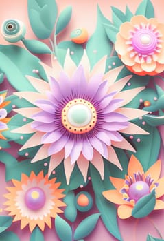 Cute kawaii pastel passiflora flowers with 3D detailing on a pastel background for a peaceful vibe. Soft pastel colors bring a soothing, gentle aesthetic.