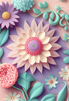 Cute kawaii pastel passiflora flowers with 3D detailing on a pastel background for a peaceful vibe. Soft pastel colors bring a soothing, gentle aesthetic.