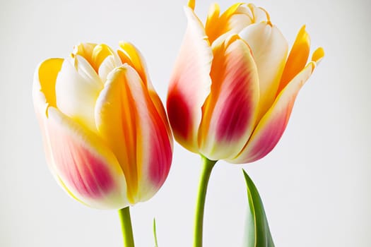 Bouquet of fresh tulip flowers in different colors, isolated on white background with copy space. Perfect for adding vibrant blooms to any project.