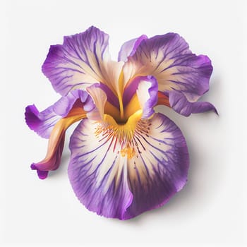 Top view of Iris flower on a white background, perfect for representing the theme of Valentine's Day.