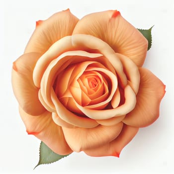 Top view a Tea Rose flower isolated on a white background, suitable for use on Valentine's Day cards, love letters, or springtime designs.