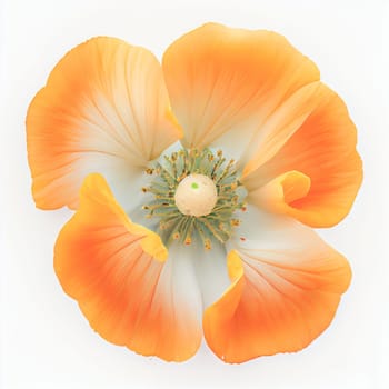 Top view a California poppy flower isolated on a white background, suitable for use on Valentine's Day cards, love letters, or springtime designs.