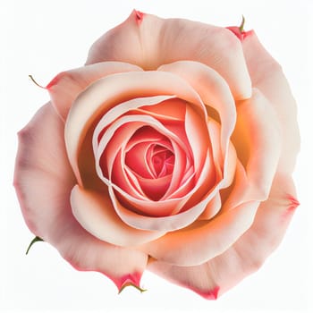 Top view a American Beauty Rose flower isolated on a white background, suitable for use on Valentine's Day cards, love letters, or springtime designs.