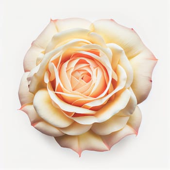 Top view a American Beauty Rose flower isolated on a white background, suitable for use on Valentine's Day cards, love letters, or springtime designs.
