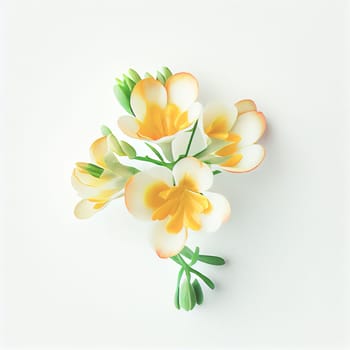 Top view a Freesia flower isolated on a white background, suitable for use on Valentine's Day cards, love letters, or springtime designs.