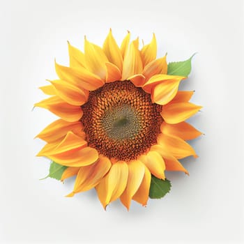 Top view a Sunflower isolated on a white background, suitable for use on Valentine's Day cards, love letters, or springtime designs.