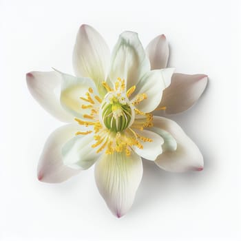 Top view a Columbine flower isolated on a white background, suitable for use on Valentine's Day cards, love letters, or springtime designs.