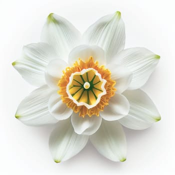 Top view a Daffodil flower isolated on a white background, suitable for use on Valentine's Day cards, love letters, or springtime designs.