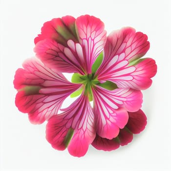 Top view a Geranium flower isolated on a white background, suitable for use on Valentine's Day cards, love letters, or springtime designs.