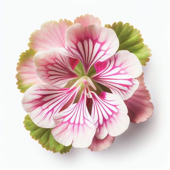 Top view a Geranium flower isolated on a white background, suitable for use on Valentine's Day cards, love letters, or springtime designs.