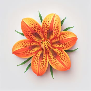 Top view a Tiger Lily flower isolated on a white background, suitable for use on Valentine's Day cards, love letters, or springtime designs.