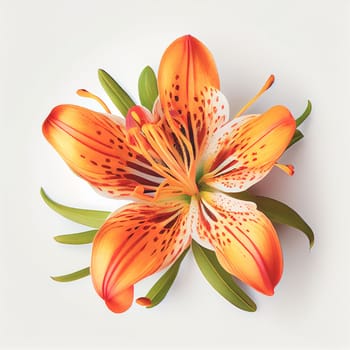 Top view a Tiger Lily flower isolated on a white background, suitable for use on Valentine's Day cards, love letters, or springtime designs.