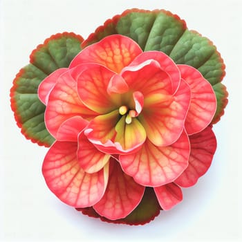 Top view a Begonia flower isolated on a white background, suitable for use on Valentine's Day cards, love letters, or springtime designs.