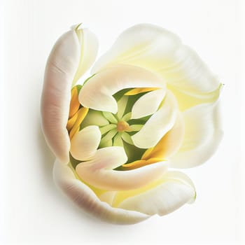 Top view a Tulip flower isolated on a white background, suitable for use on Valentine's Day cards, love letters, or springtime designs.