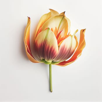 Top view a Tulip flower isolated on a white background, suitable for use on Valentine's Day cards, love letters, or springtime designs.