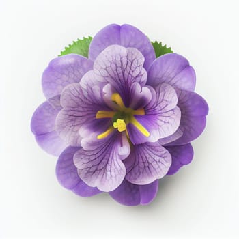 Top view African violet flower isolated on a white background, suitable for use on Valentine's Day cards, love letters, or springtime designs.