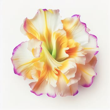 Top view a Gladiolus flower isolated on a white background, suitable for use on Valentine's Day cards, love letters, or springtime designs.