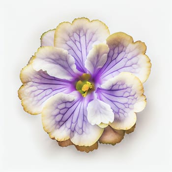 Top view African violet flower isolated on a white background, suitable for use on Valentine's Day cards, love letters, or springtime designs.