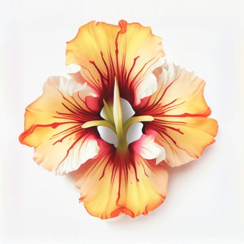 Top view a Gladiolus flower isolated on a white background, suitable for use on Valentine's Day cards, love letters, or springtime designs.