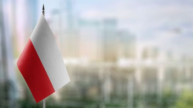 Small flags of the Poland on an abstract blurry background.