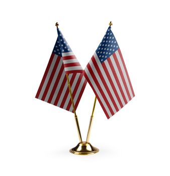 Small national flags of the USA on a white background.