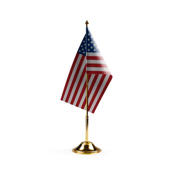 Small national flag of the USA on a white background.