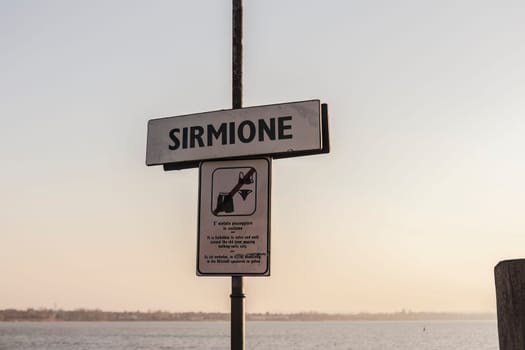 Sirmione sign detail at sunset