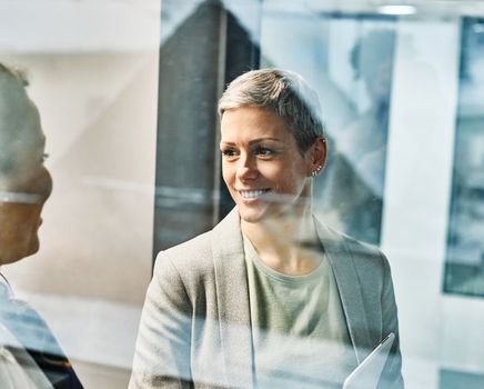 Portrait of a young business woman having a meeting or presentation and seminar standing in the office. Portrait of a young business woman talking