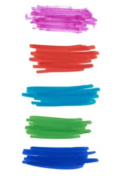 Multicolored felt-tip swatches on a white isolated background