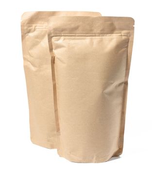 Brown craft paper bag isolated on white background, sachet bag