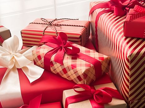 Christmas gifts, boxing day and traditional holiday presents, classic xmas gift boxes, wrapped luxury present for birthday, New Year, Valentines Day and holidays concept